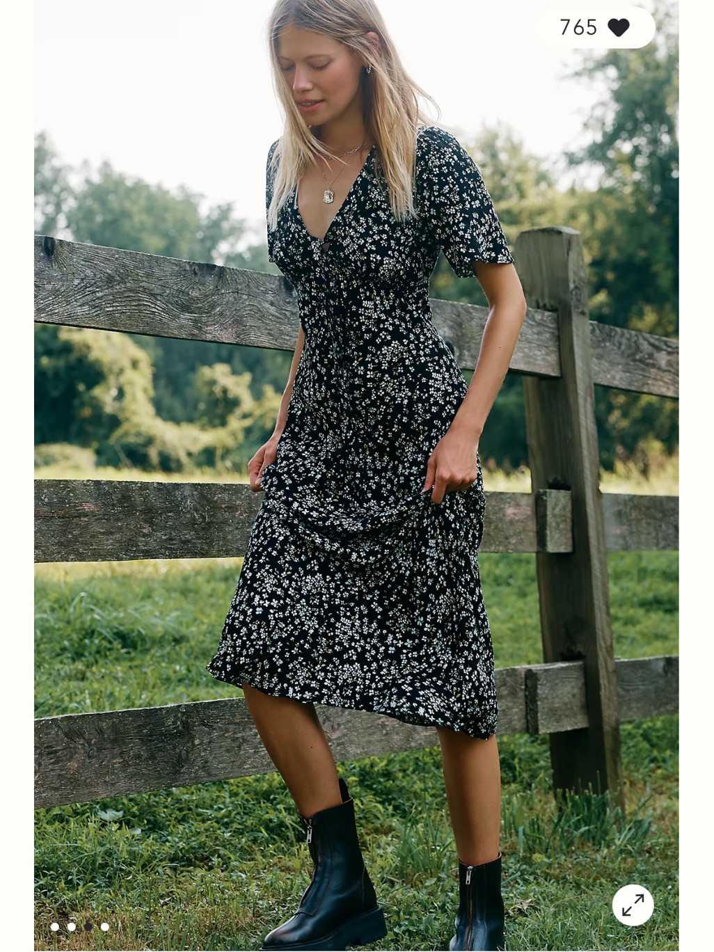 Bnwt Reformation Black Floral Midi Dress With V-Neck Size 12